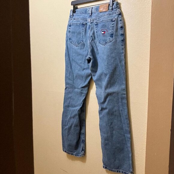 Vintage Y2K Tommy Hilfiger Women's Blue Boot Cut Logo Pocket Pants Jeans Size 6 - Picture 2 of 6